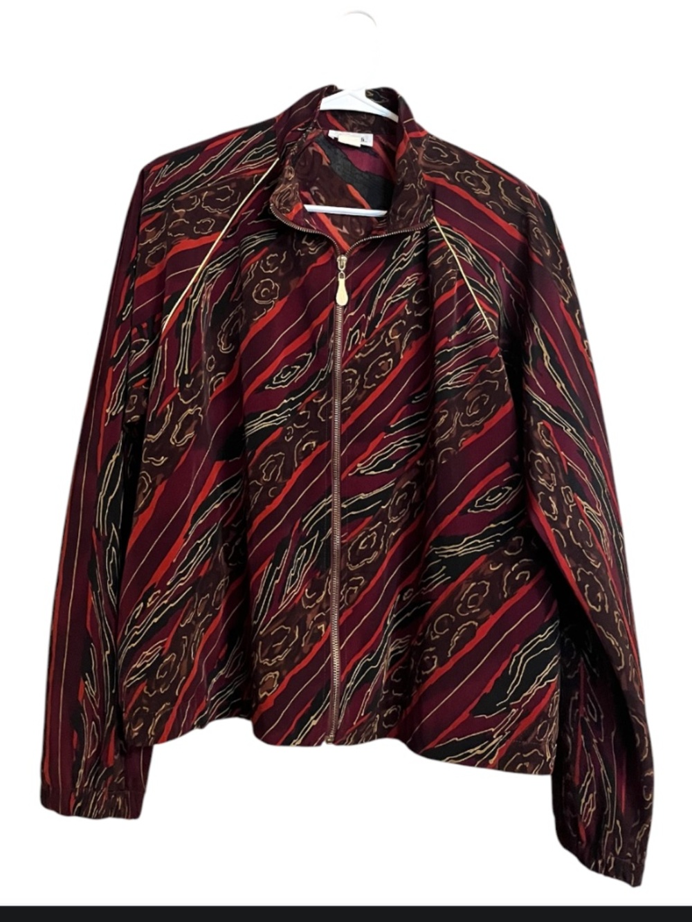 Teddi Women’s Vintage Red Multi Zip Front Abstract Print Lightweight Jacket XL